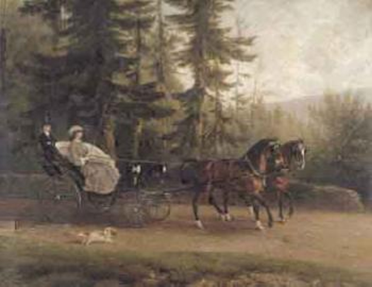 Carriage with two horses. Study of two horses by August Knip