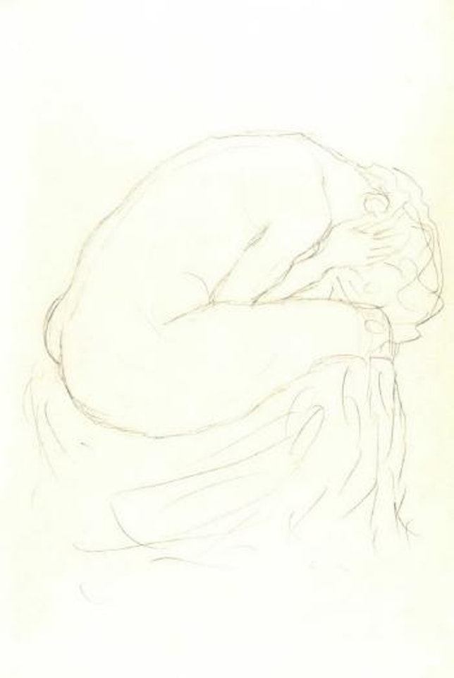 Nude sitting and crouching, facing right by Gustav Klimt