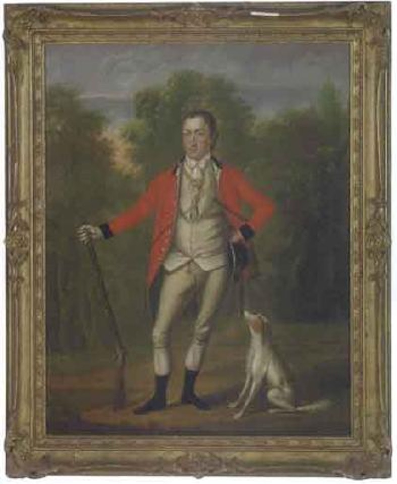 Hunter with his hound by English School