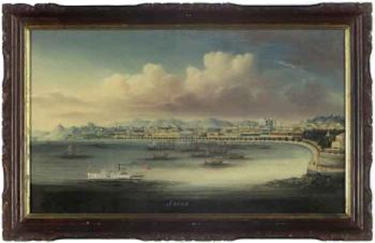 View of Macao with a British paddlewheeler by Chinese School