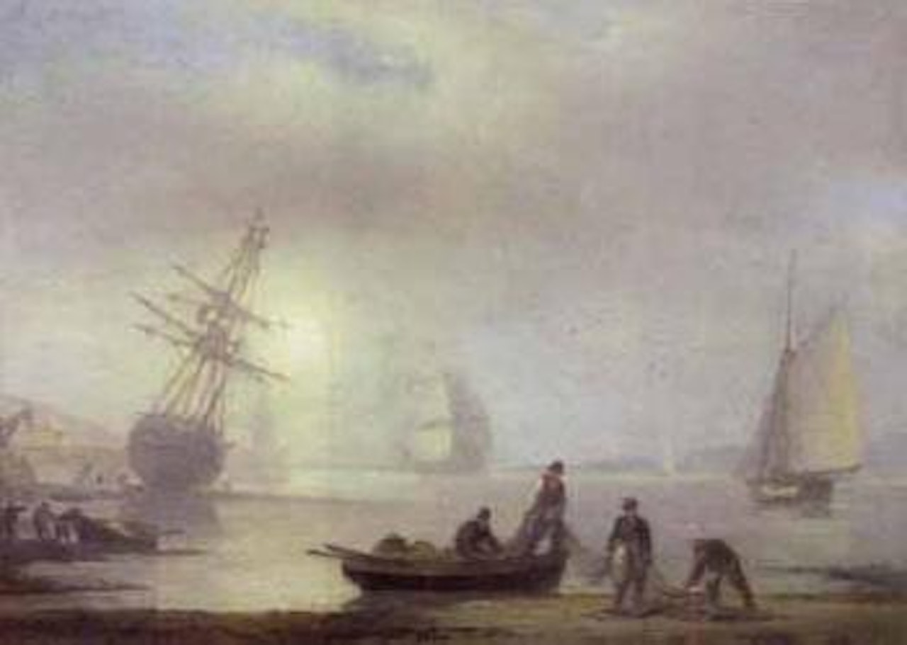 Fishermen in harbour by Thomas Luny