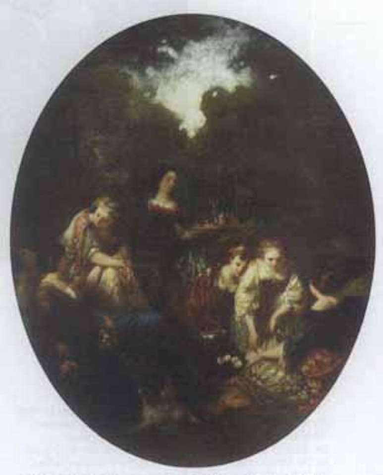 Figures in a garden by Adolphe Monticelli
