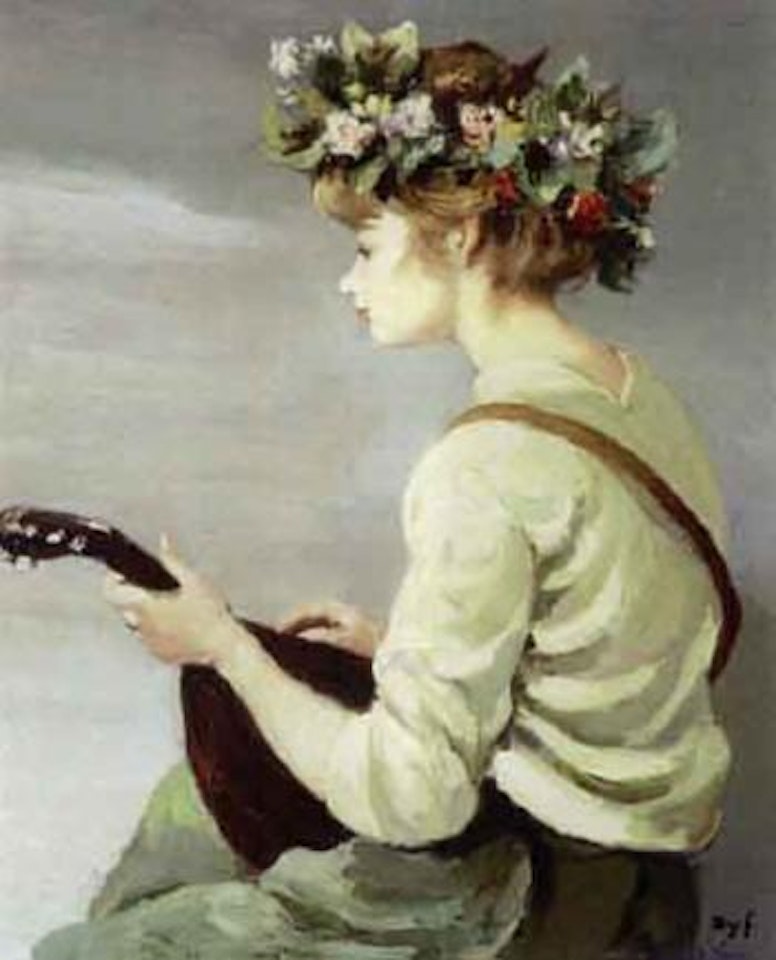 Jeune femme avec un mandoline by Marcel Dyf