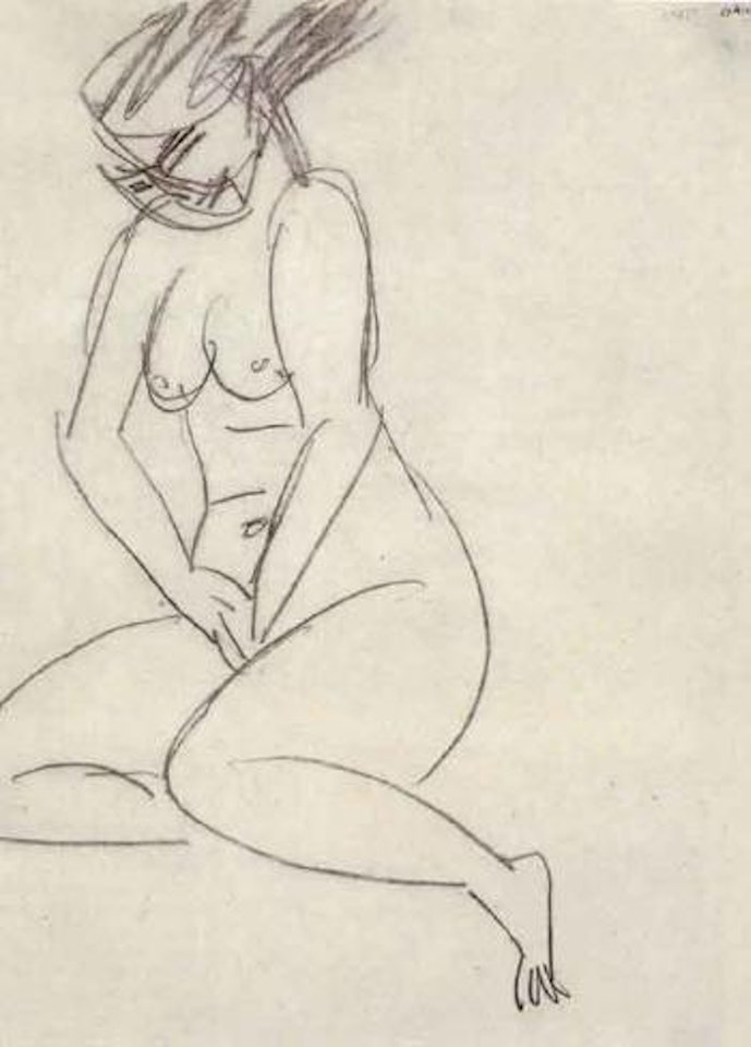 Seated female nude, hands in lap by Ernst Ludwig Kirchner