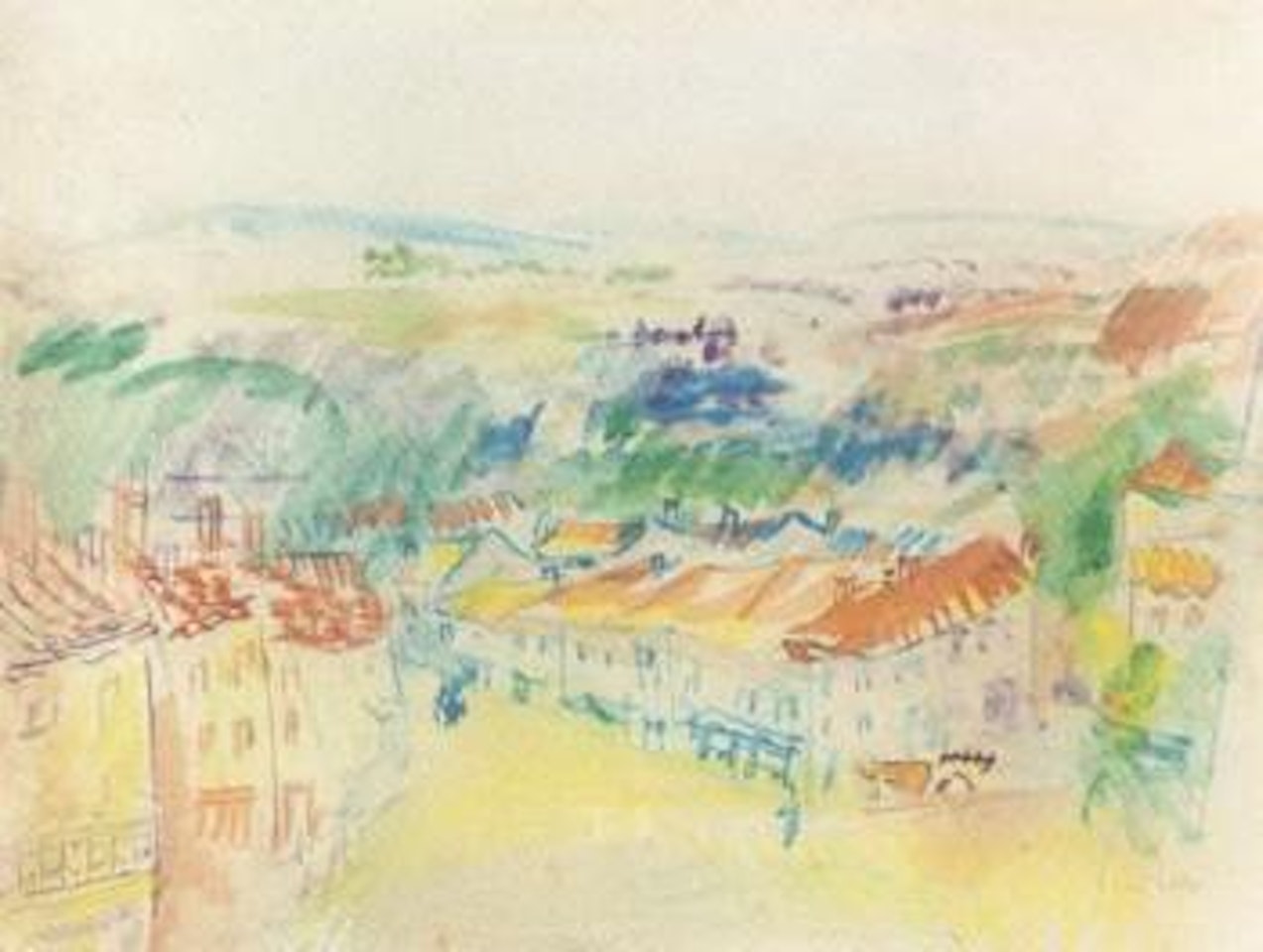 Village square in southern France in summer by Jean Dufy