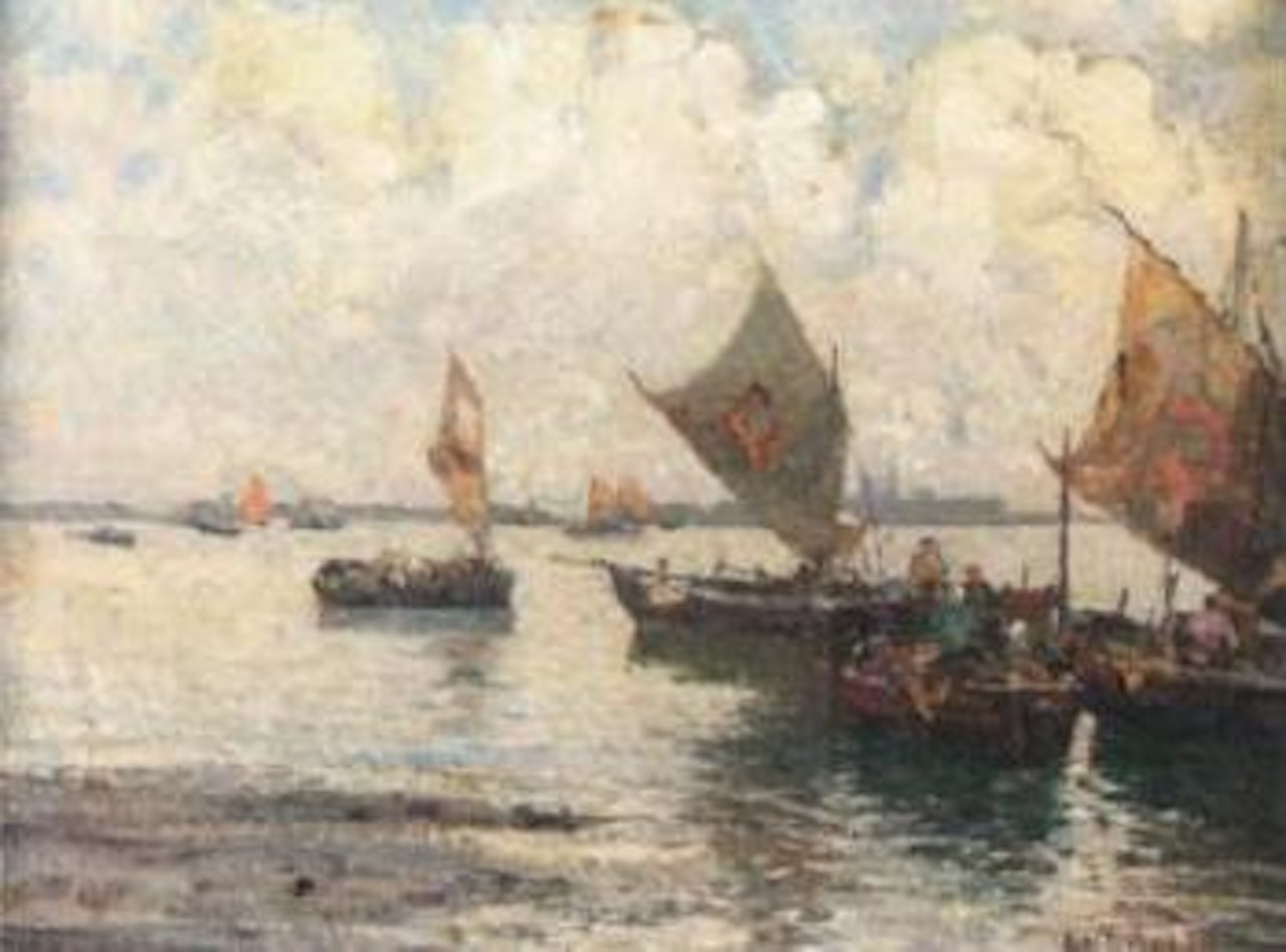 Neapolitan fisher boats returning home by Fausto Pratella