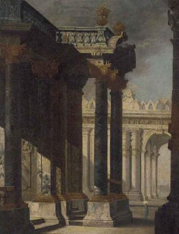 Capriccio of a palace courtyard by Viviano Codazzi
