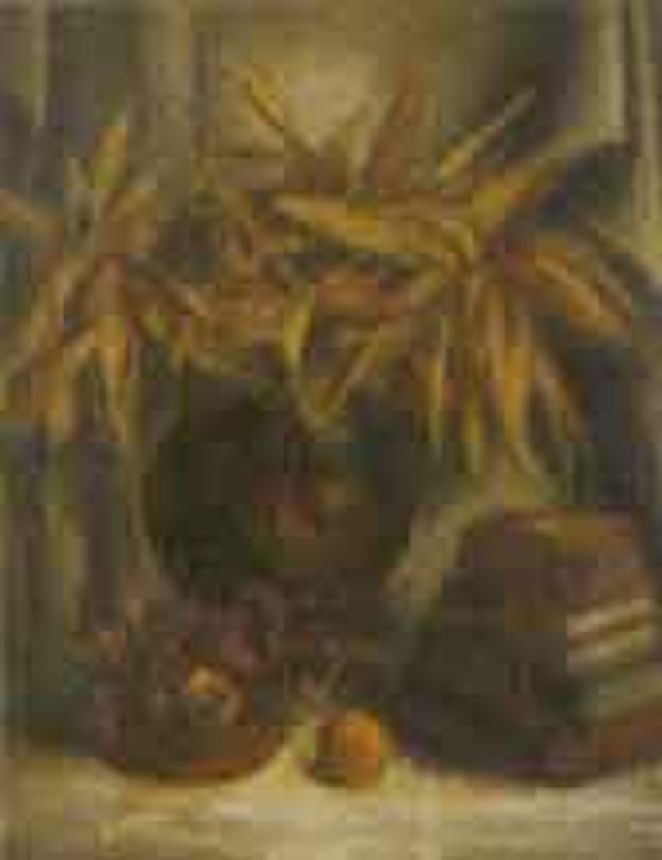 Still life with corn in a vase and books by Arnout Colnot