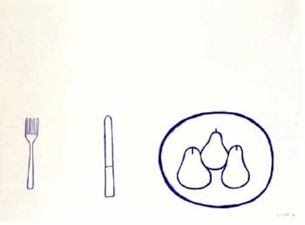 Fork, knife, three pears and plate by William Scott