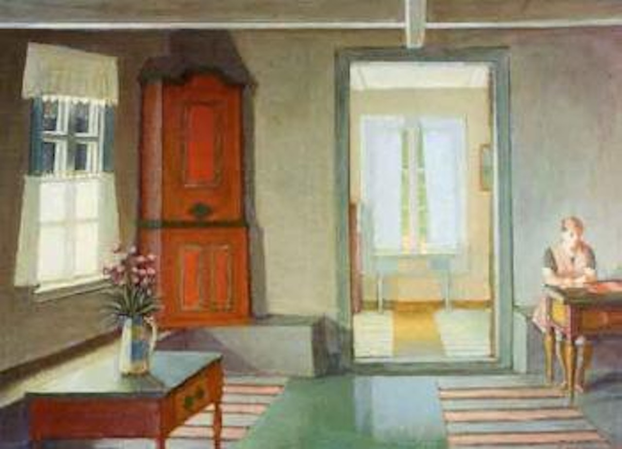 Interior with woman by Veikko Vionoja