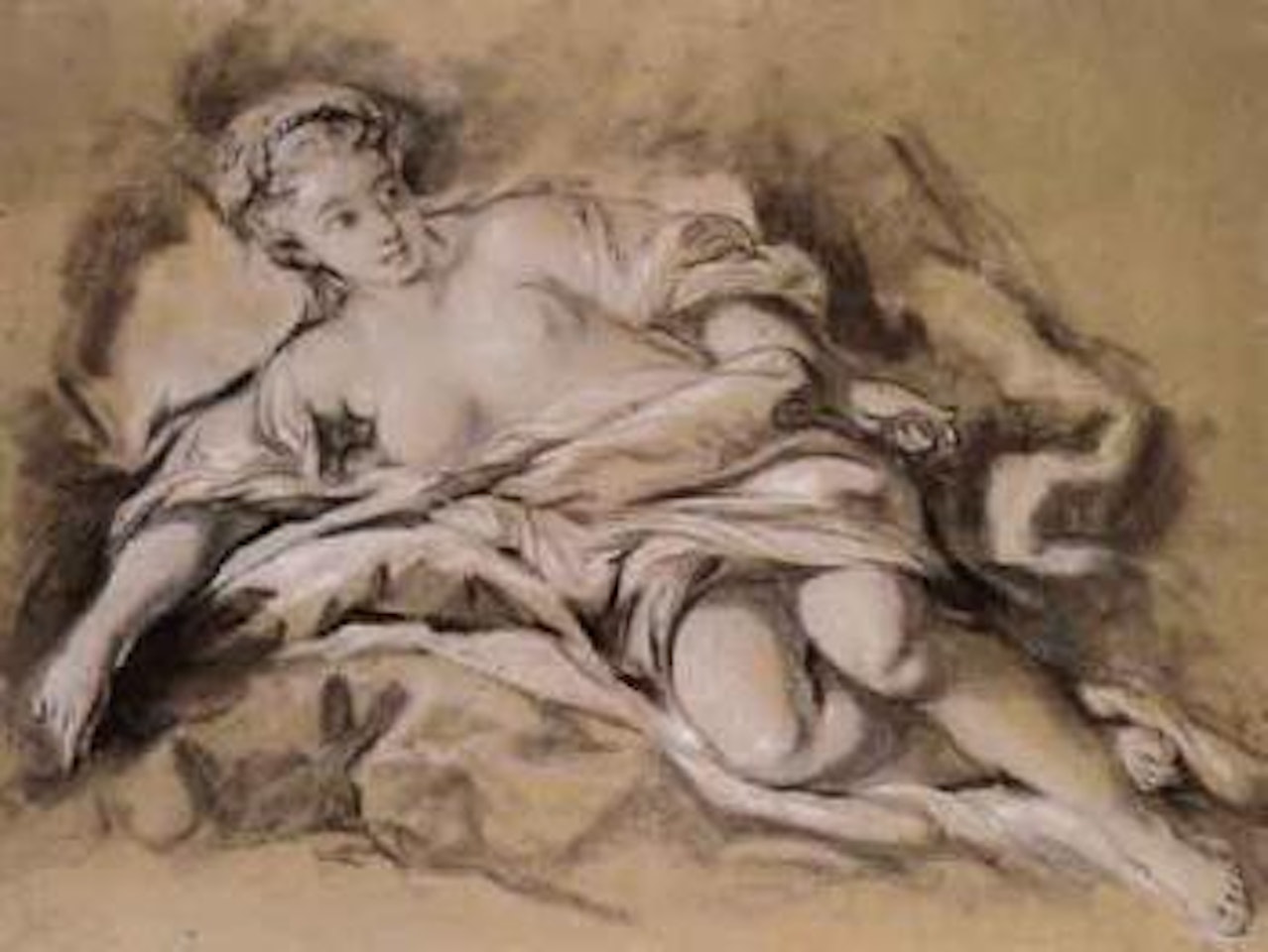 Reclining nymph, lightly draped by Francois Boucher