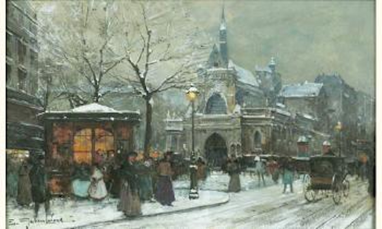 Paris, eglise Saint-Laurent, Boulevard Magenta by Eugene Galien-Laloue