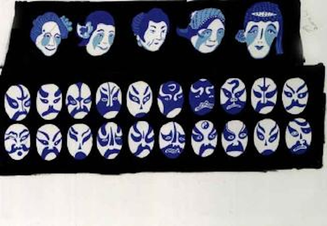 Painted faces and masks by David Hockney
