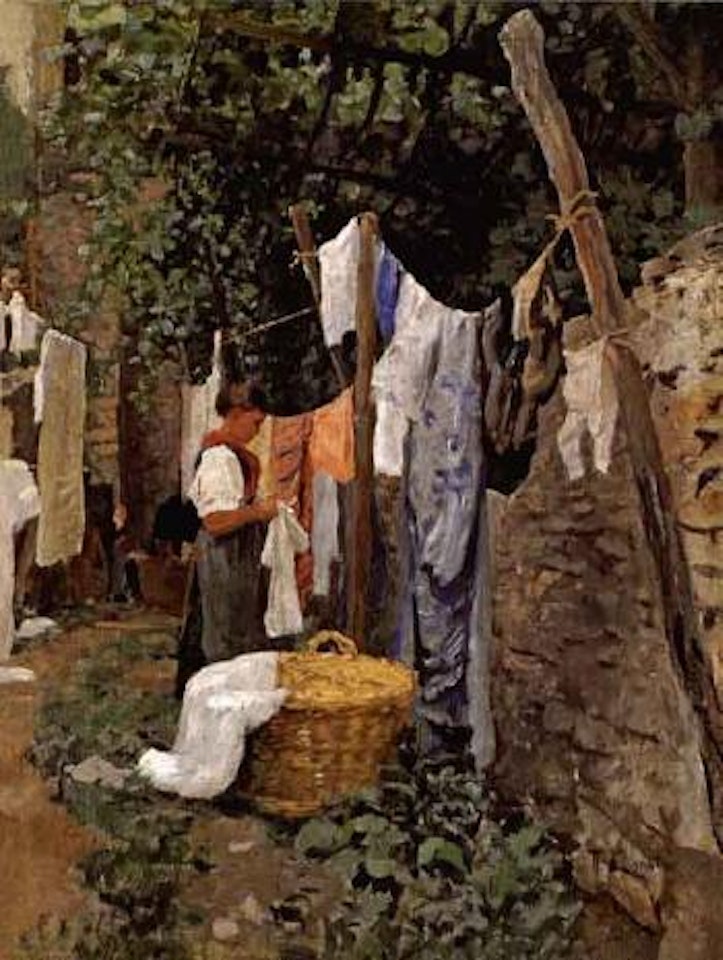 Girl hanging out washing by Alexander Koester