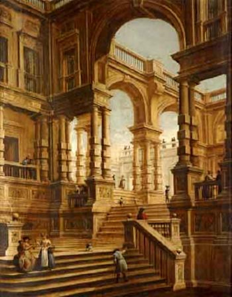 Architectural capriccio with figures by Italian School