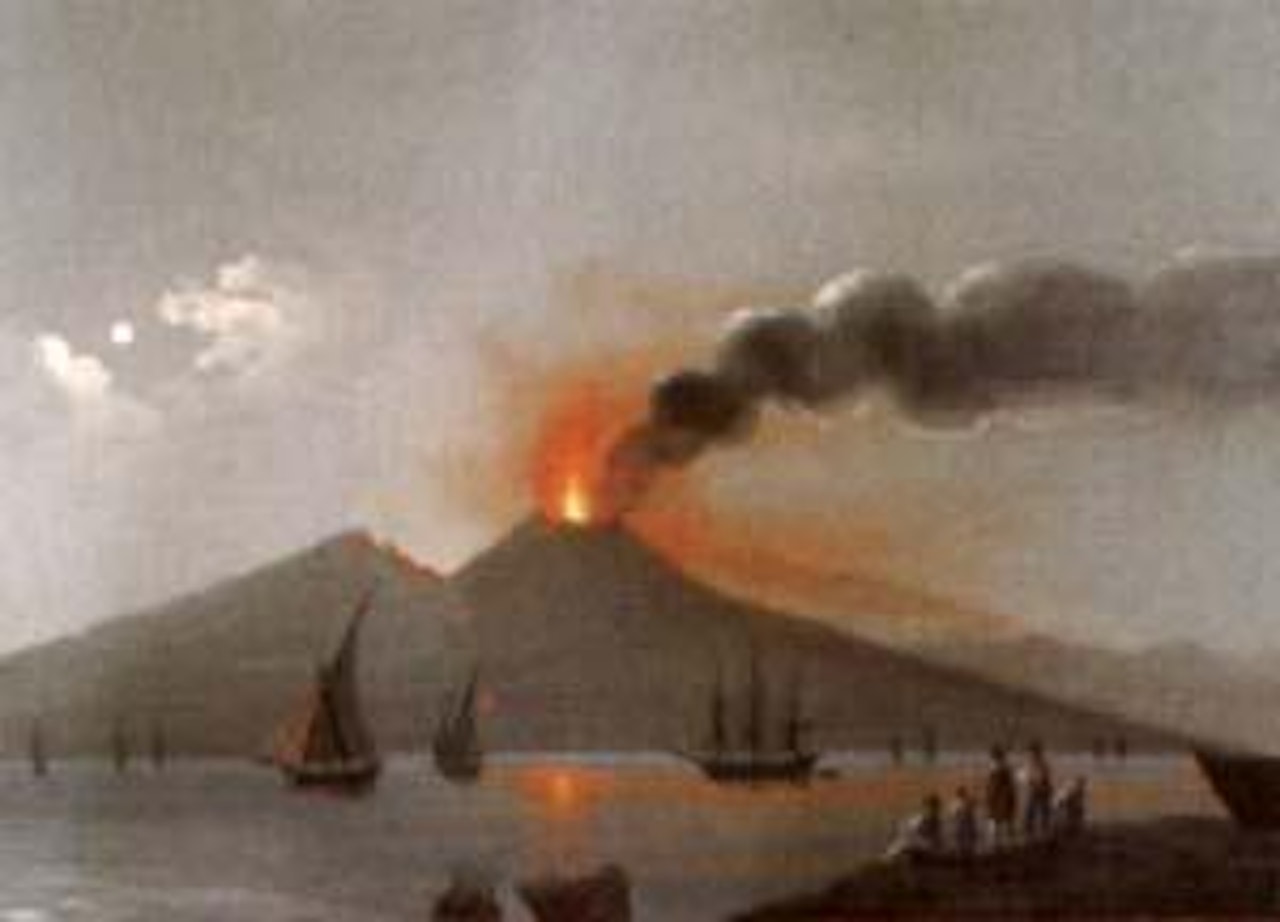 Eruption of Vesuvius at night and day by Neapolitan School