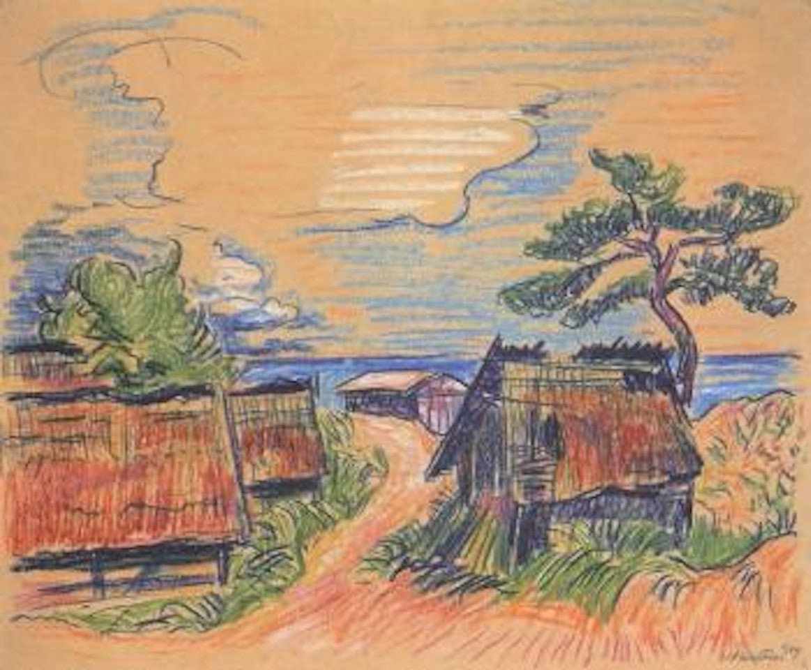 Red fishing huts in Uckeritz by Max Pechstein