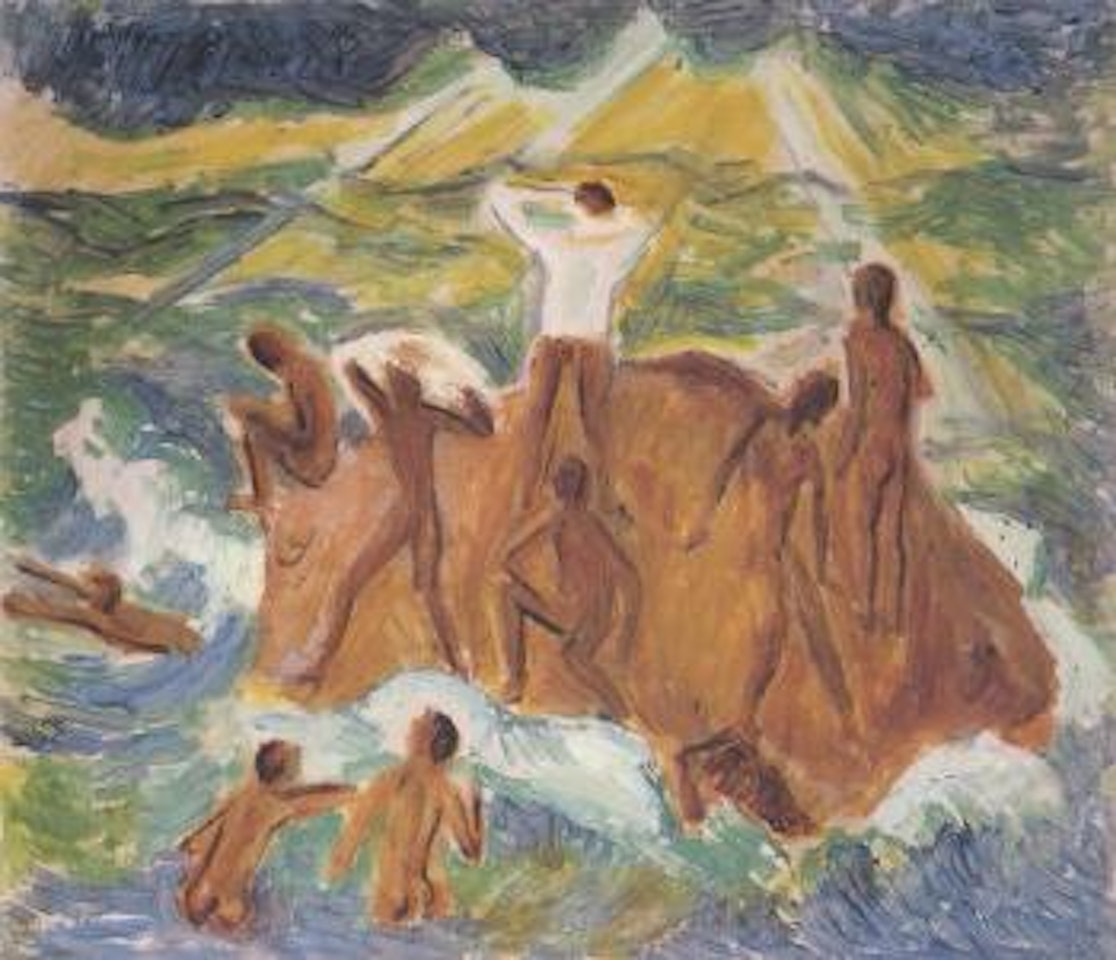 Boys swimming by Max Pechstein