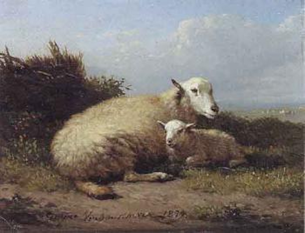 Sheep and lamb in a landscape by Eugène Joseph Verboeckhoven