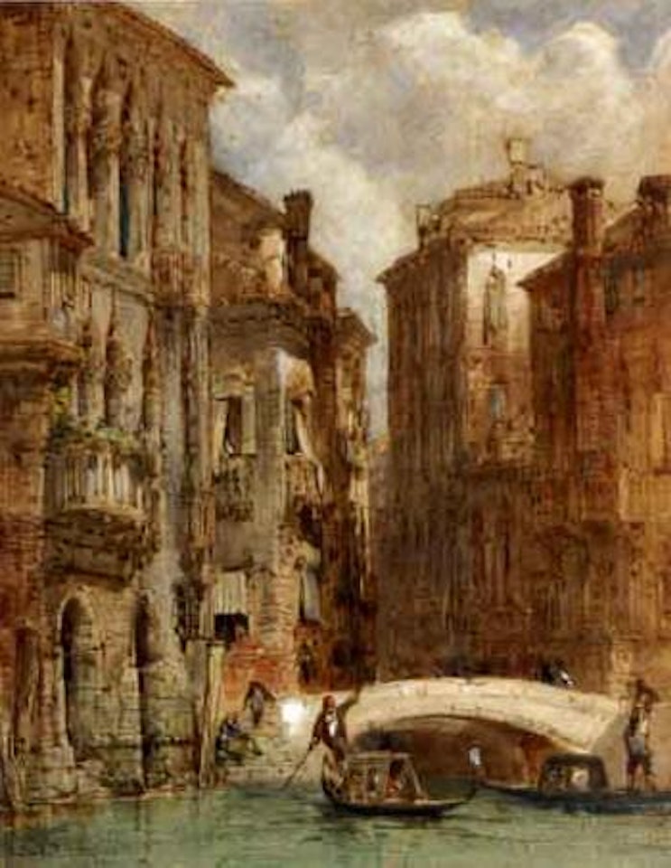 Gondoler on a canal, Venice by William Callow