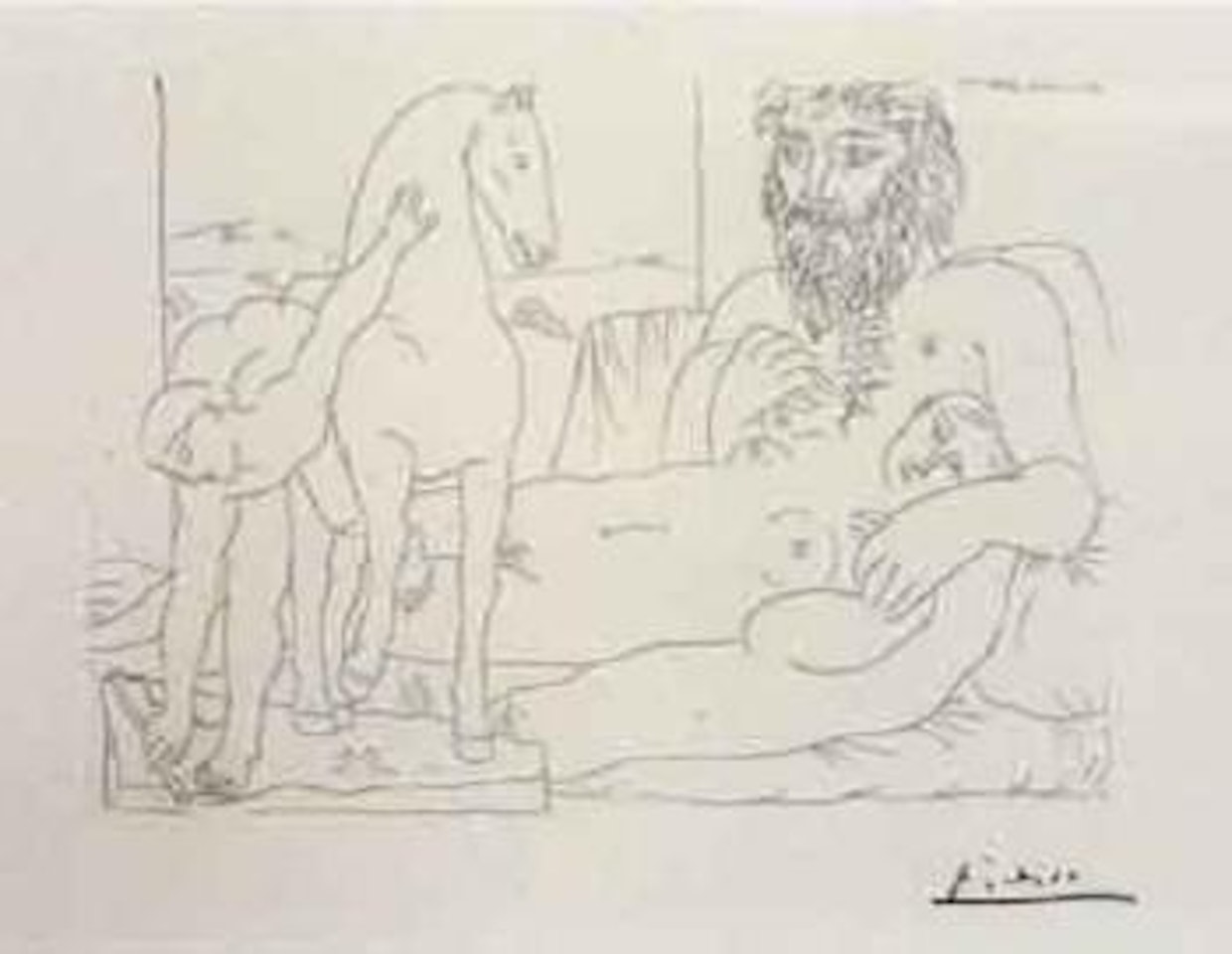 Le repos du sculpteur devant cavalier by Pablo Picasso