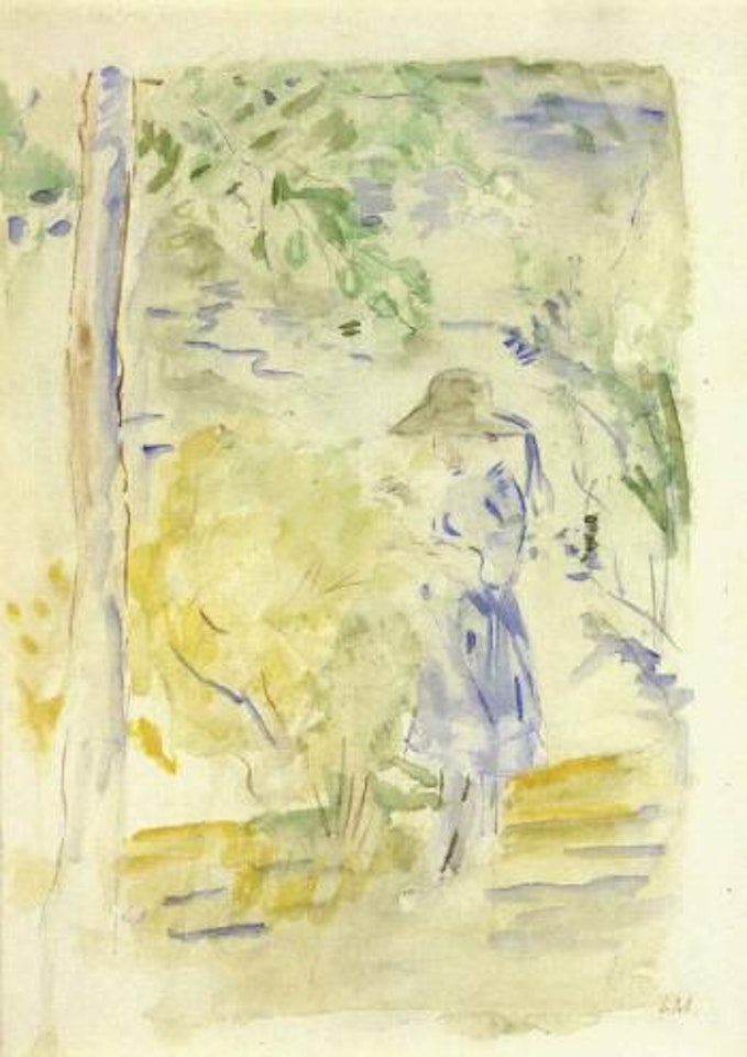 Fillette en bleu au bord du lac by Berthe Morisot