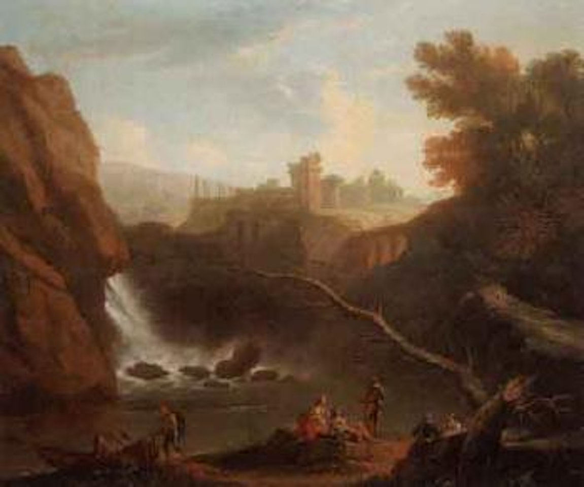 Pecheurs pres d'une cascade by Claude Joseph Vernet