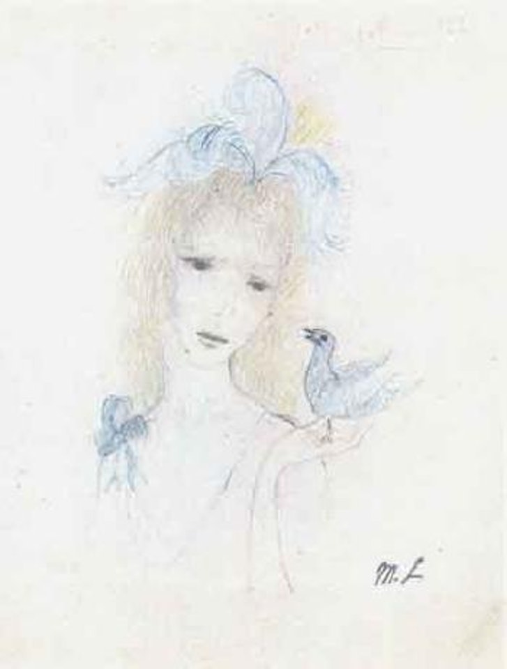 Jeune femme a l'oiseau bleu by Marie Laurencin