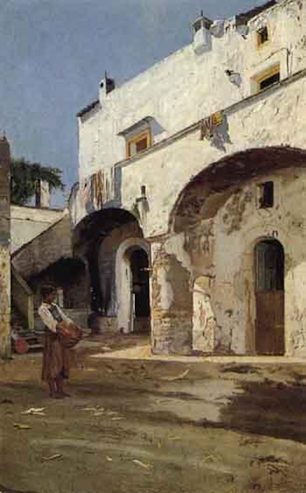 Courtyard with figures by Luigi Bechi