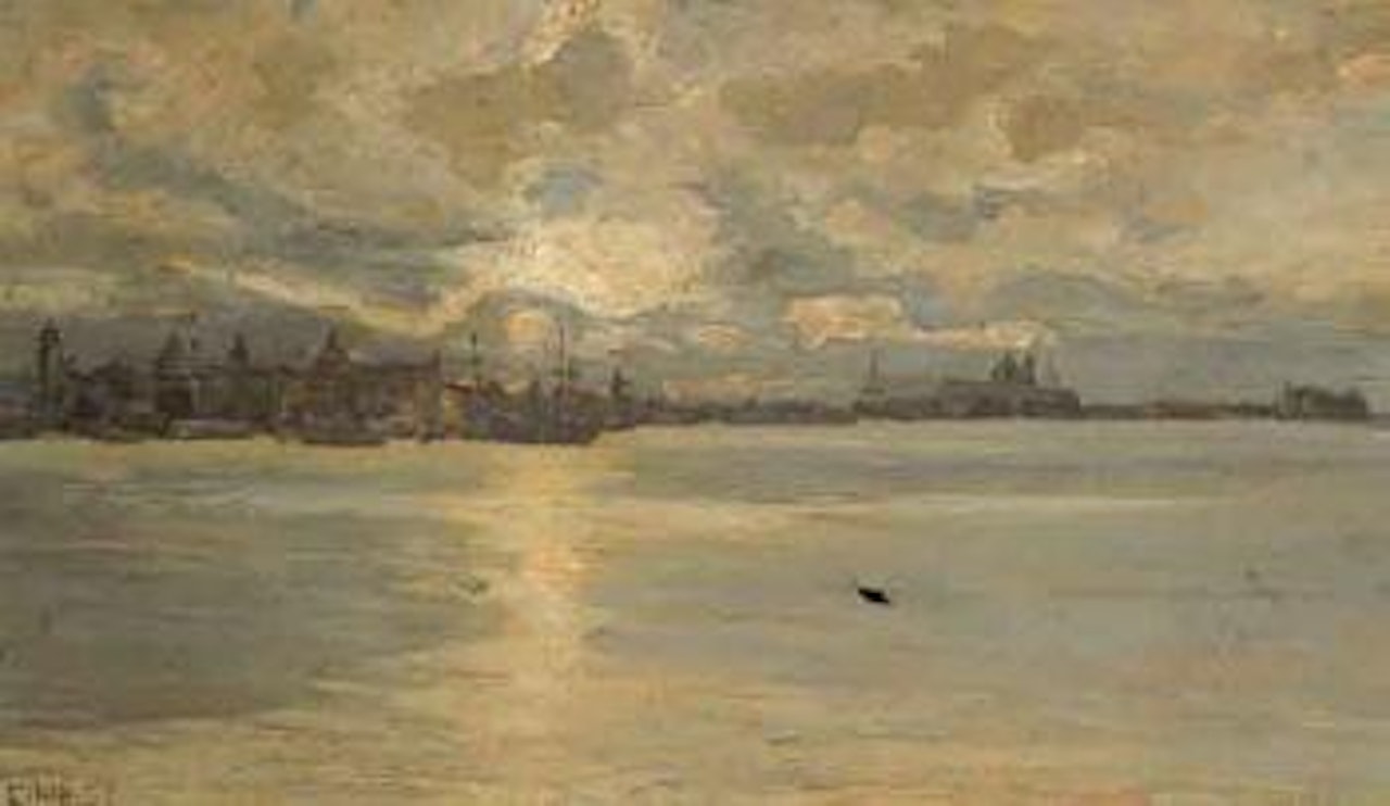 Seascape, Venice in the distance by Guglielmo Ciardi