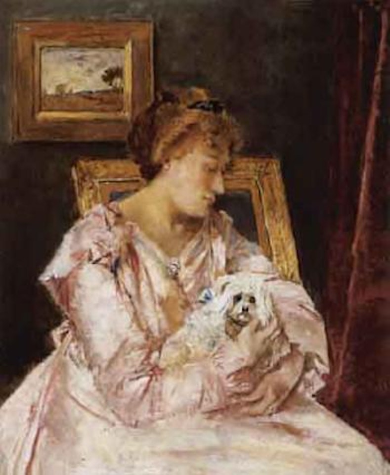 Woman with small dog by Alfred Stevens