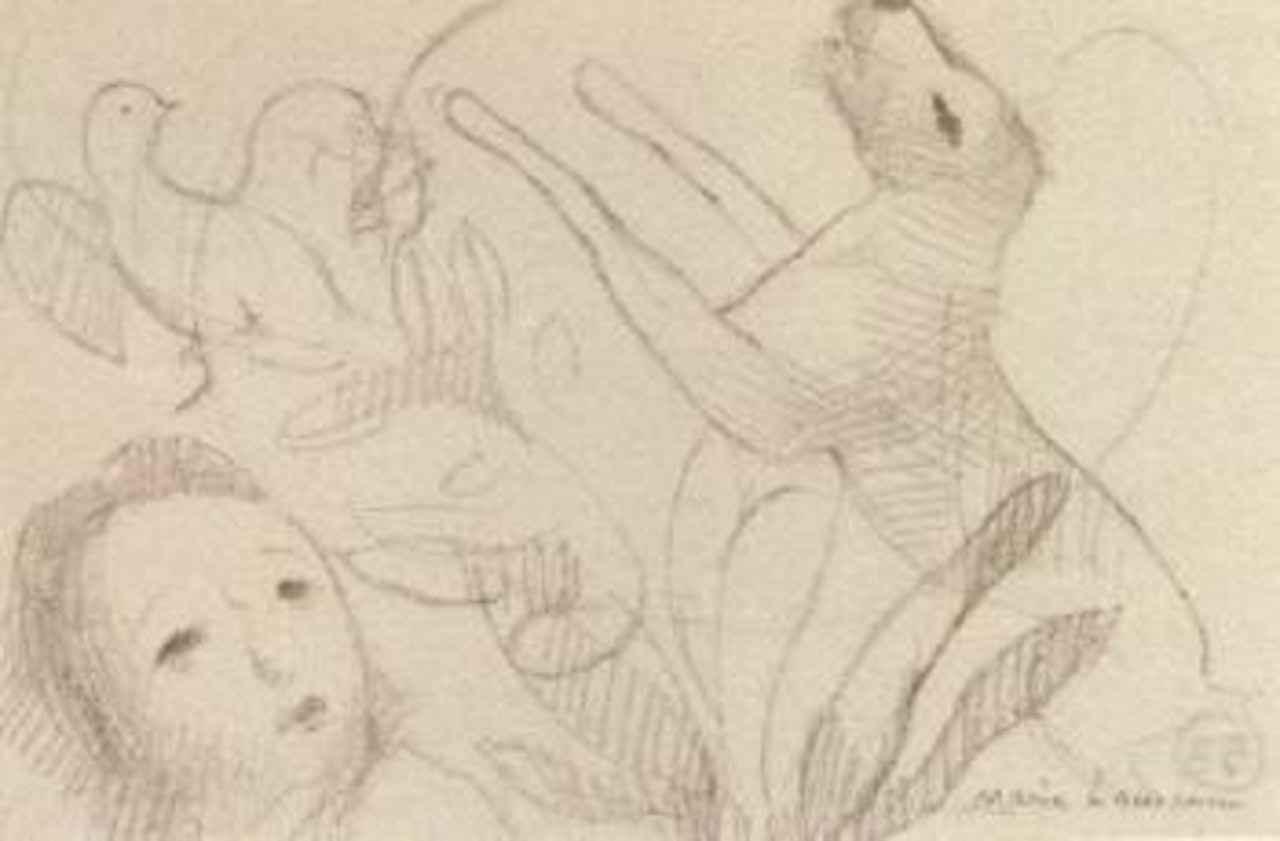 Jeune fille, colombe et chien by Marie Laurencin