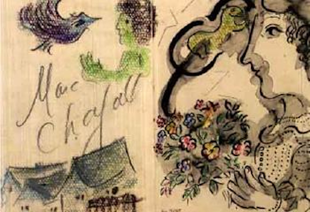 Homme et oiseau au dessus du village by Marc Chagall