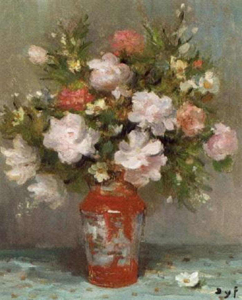 Roses au petit vase chinois rouge by Marcel Dyf