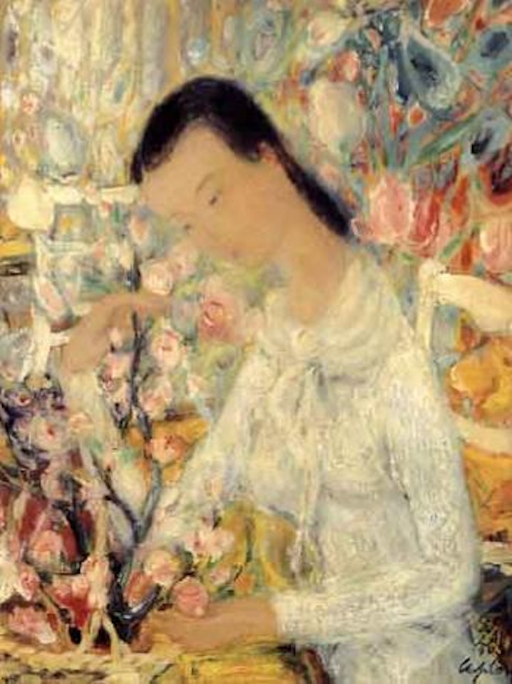 Young girl with flowers by Le Pho