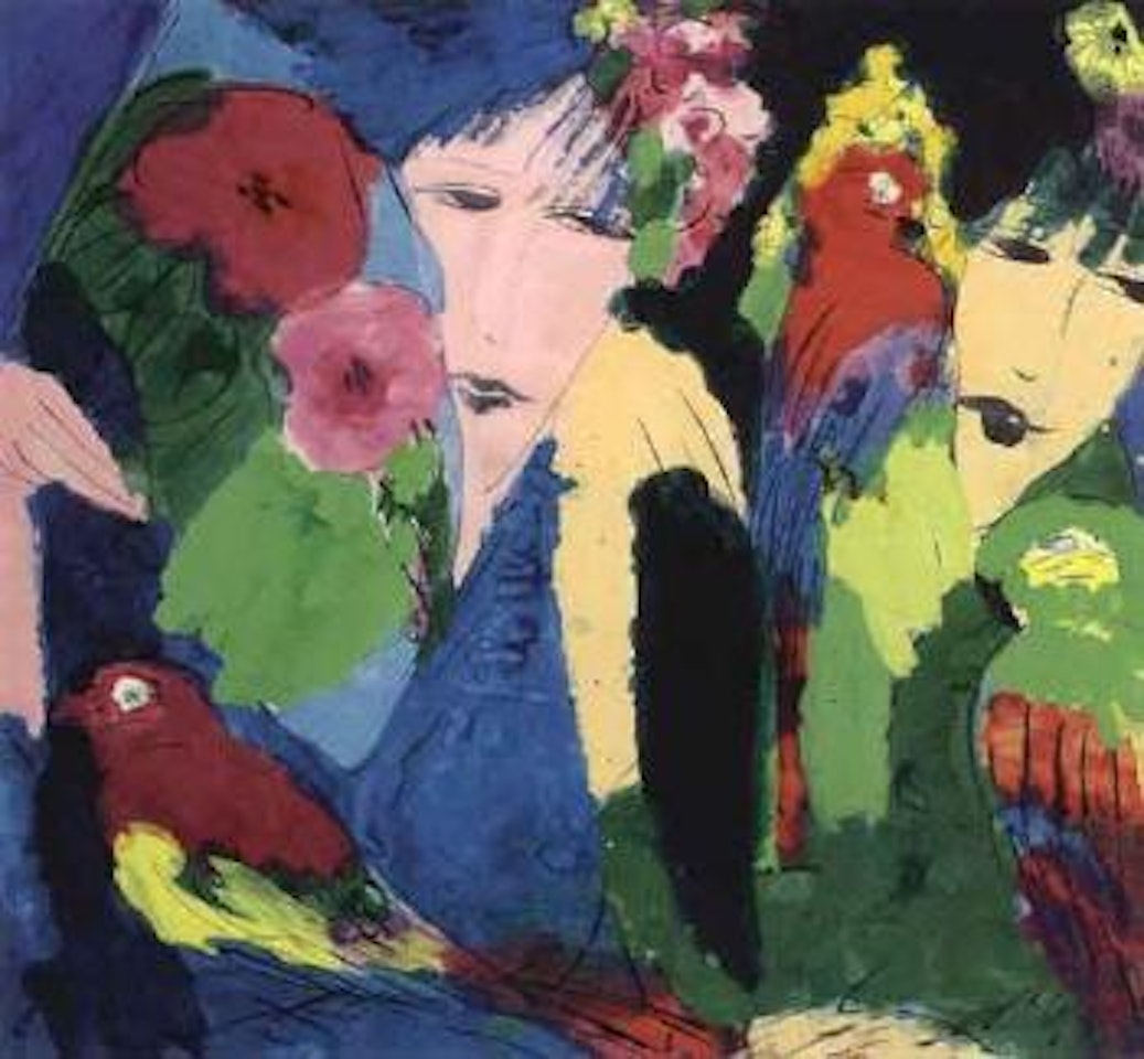 Girls with parrots by Walasse Ting