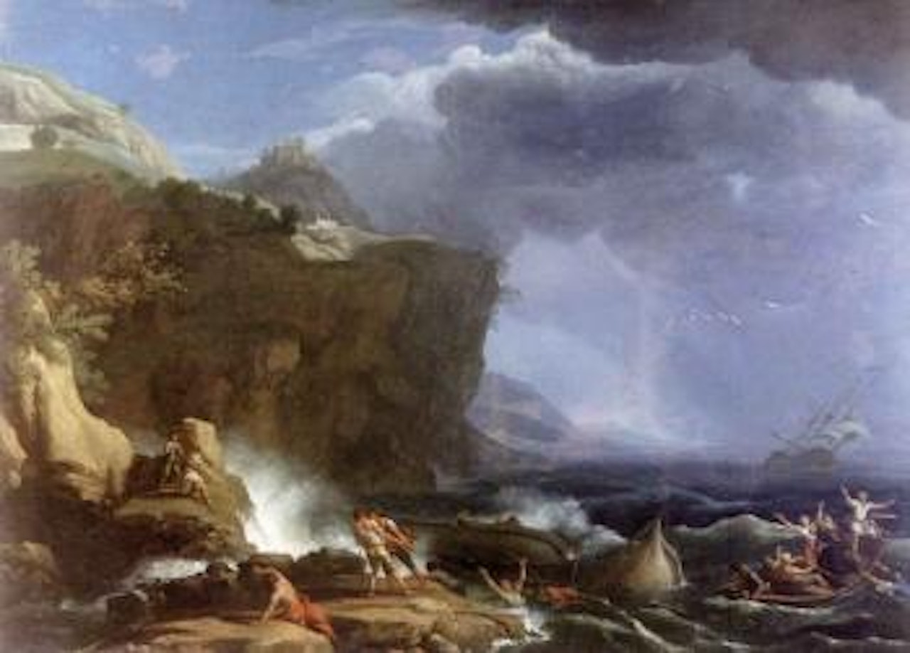 Rocky coastline in a storm by Carlo Bonavia