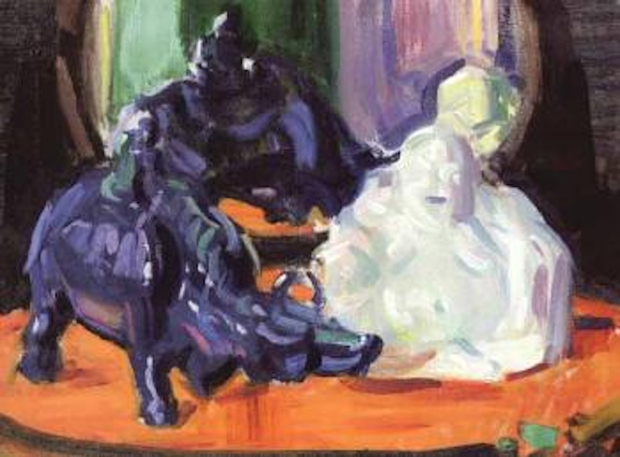 Still life with white Buddha and a porcelain buffalo by Francis Campbell Boileau Cadell