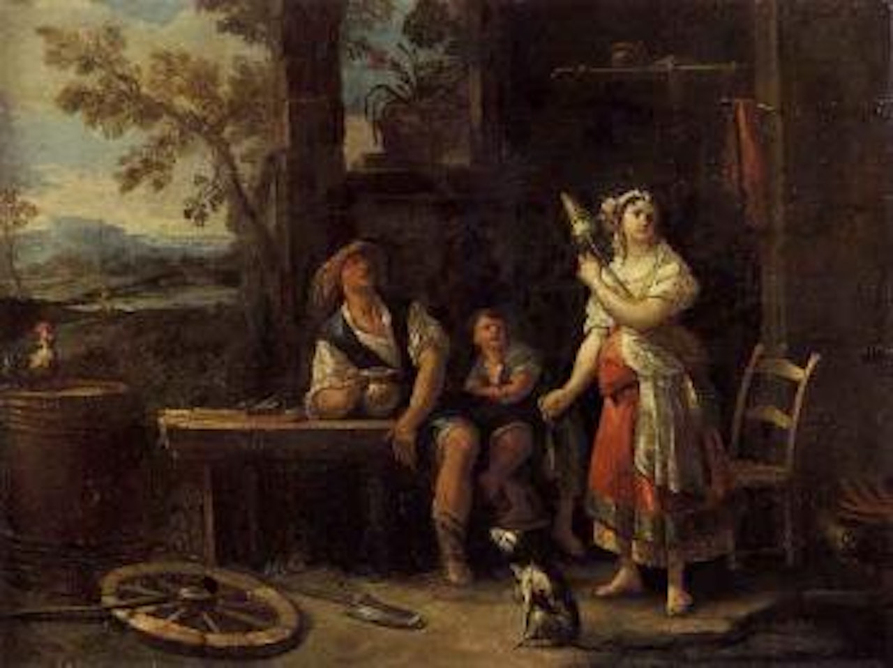Peasant family by farm by Venetian School