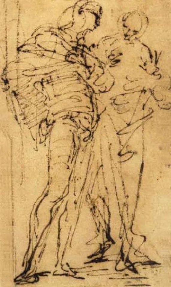 Two figures chatting by Salvator Rosa