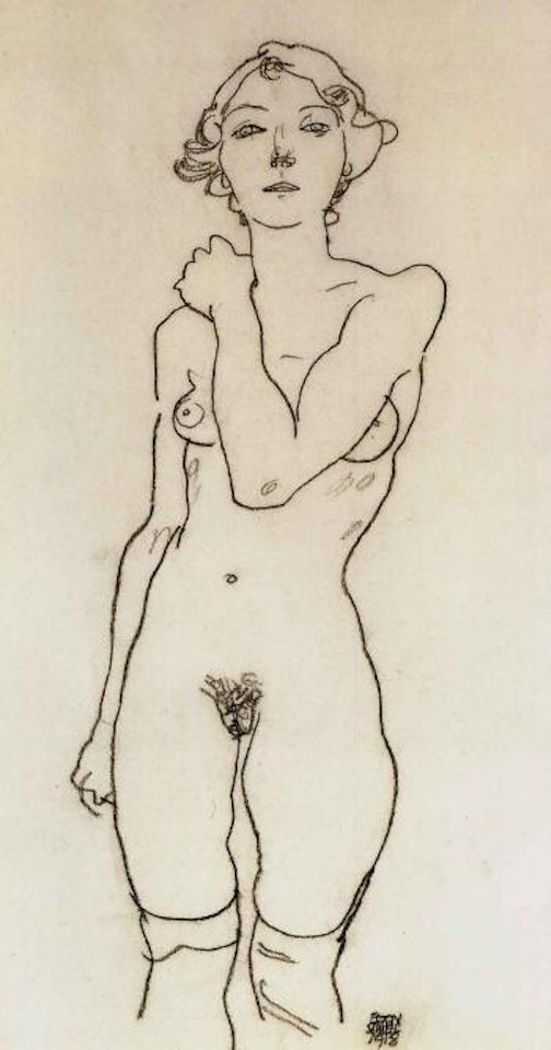 Female nude with stockings by Egon Schiele