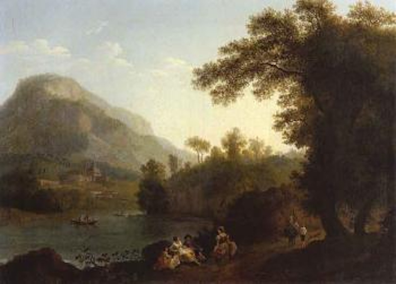 River landscape with a family resting in the foreground by Jacob Philipp Hackert