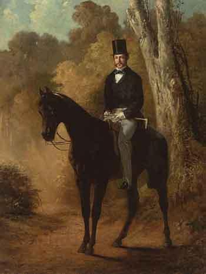 Gentleman on horseback in a park by Adolf Schreyer