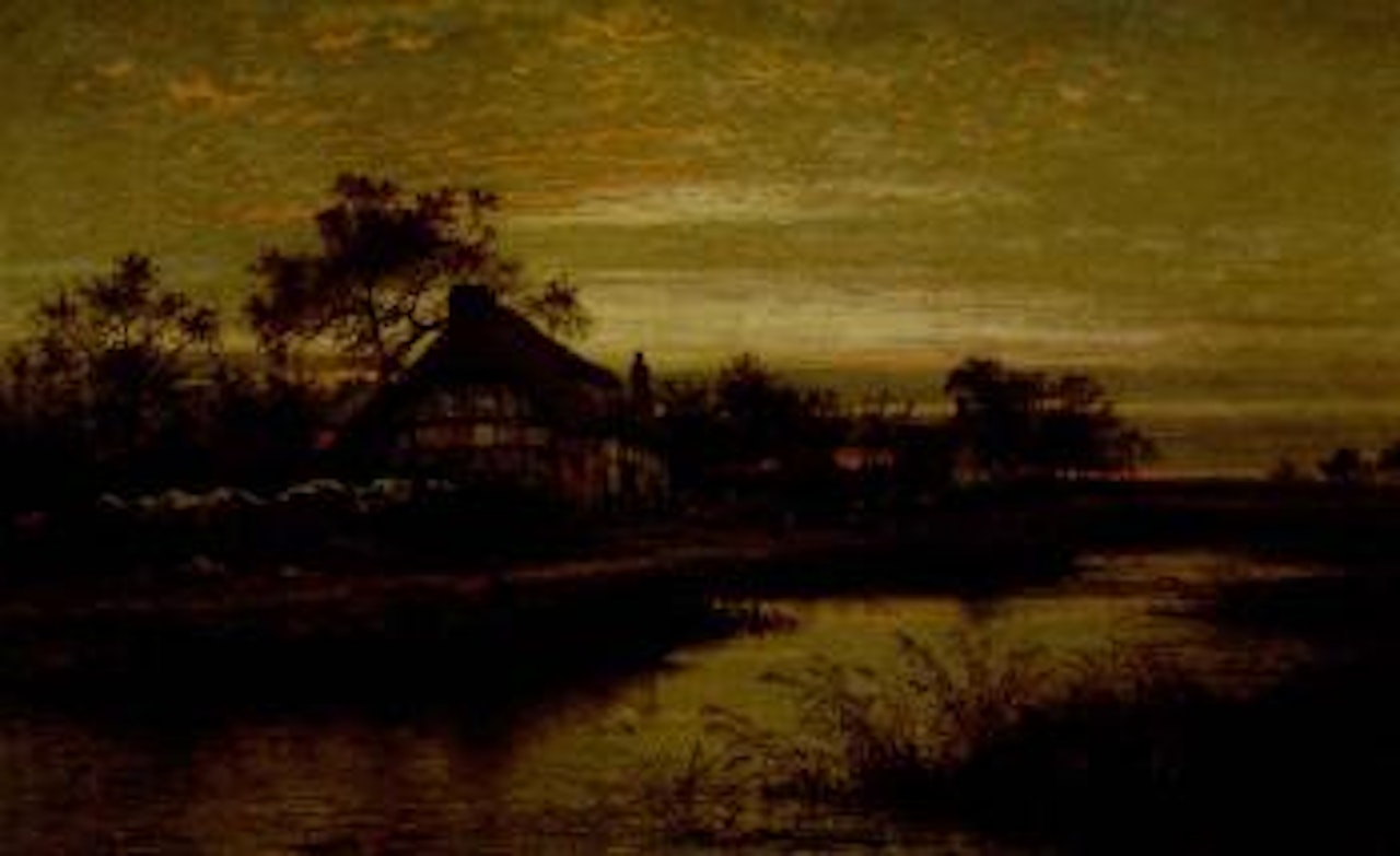 Worcestershire cottage homes, evening by Benjamin Williams Leader