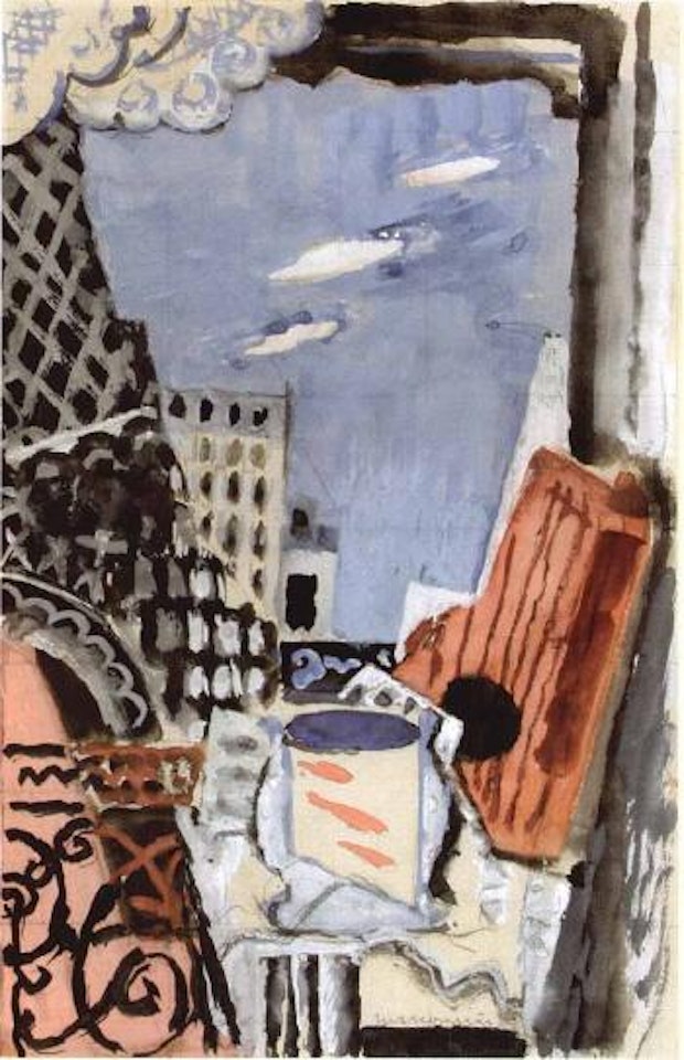 Ciel ouvert avec guitare et une partie de la tour Eiffel by Louis Marcoussis