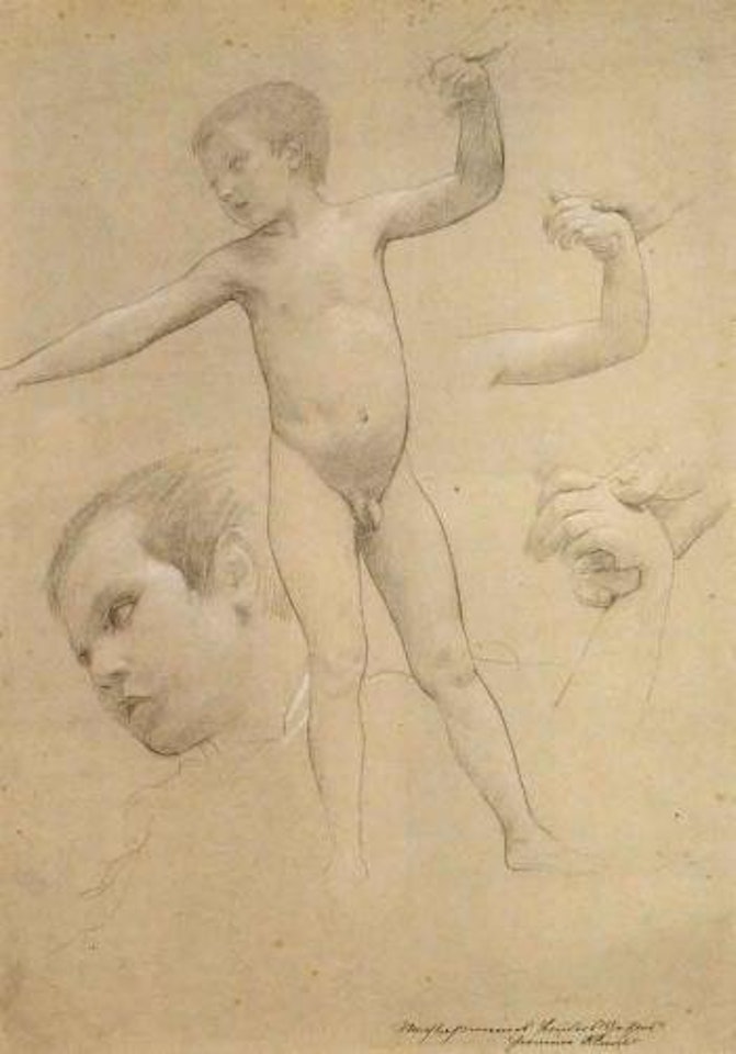 Standing boy, head study, arm study, hand study by Gustav Klimt
