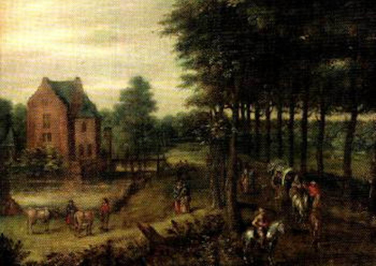 Landscape with a horse drawn wagon and others walking on a path by Jan Brueghel the Younger