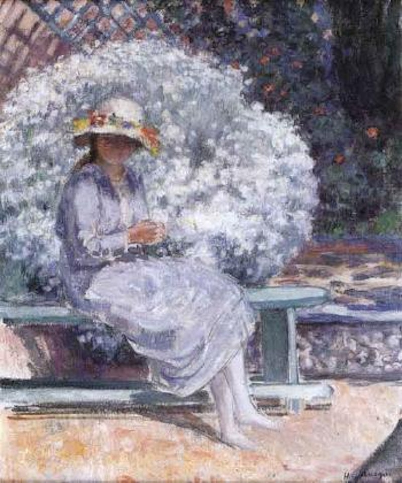 Sainte Maxime, fillette sur un banc by Henri Lebasque