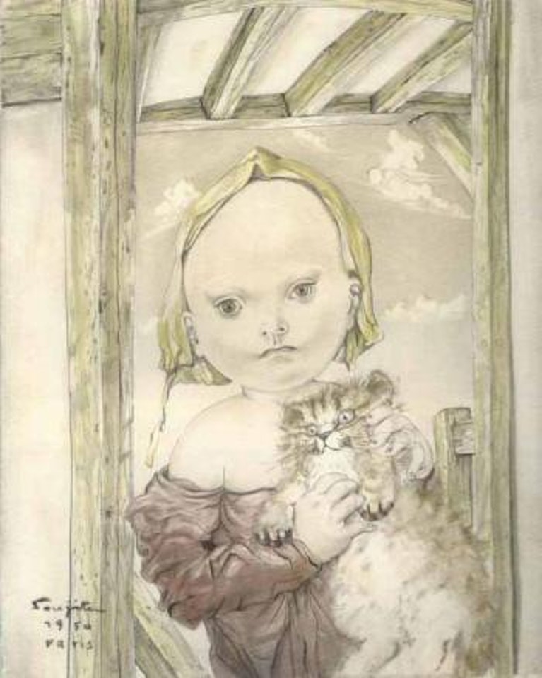 Jeune fille au chaton by Leonard Tsuguharu Foujita