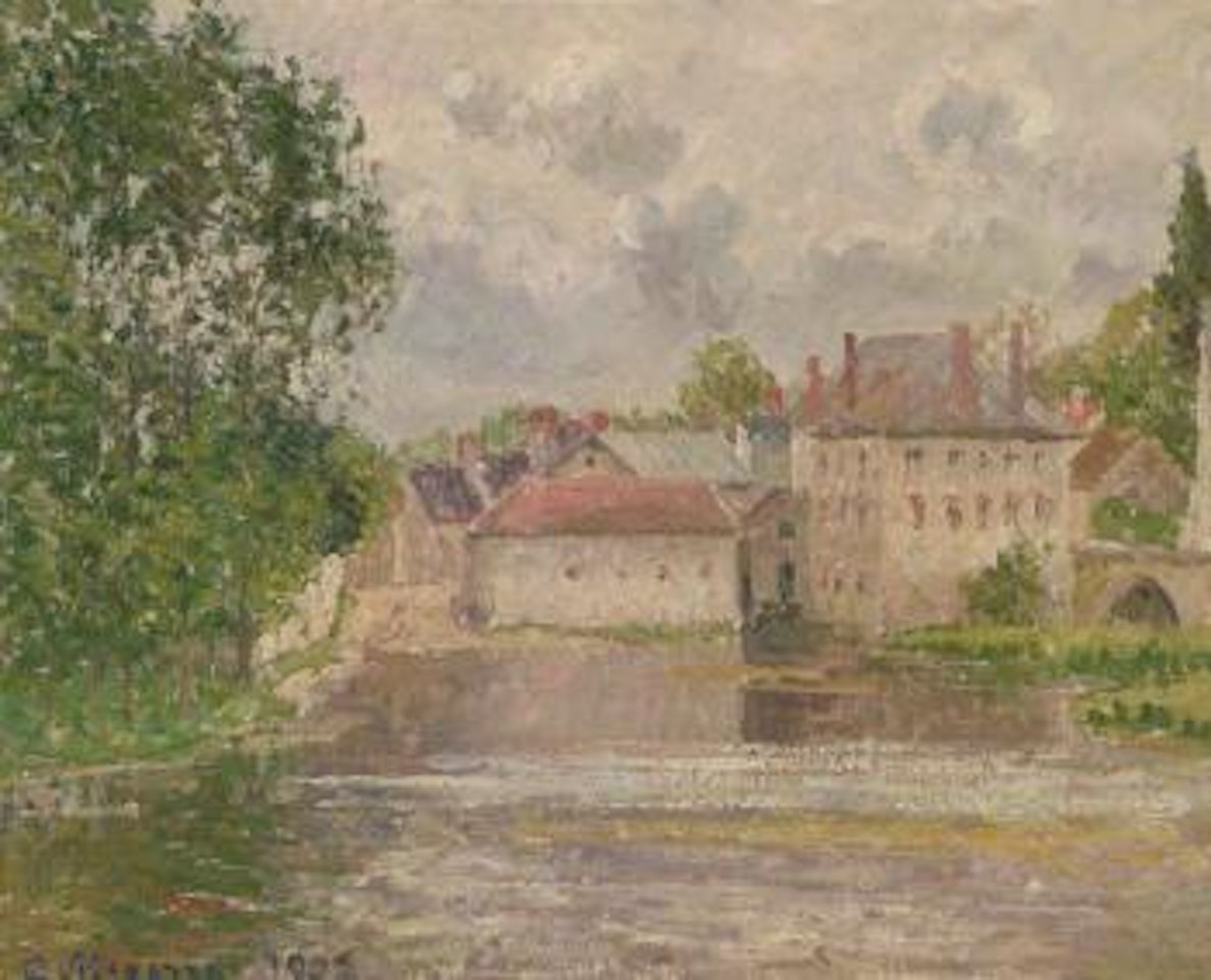 Pont et imprimerie a Moret by Camille Pissarro